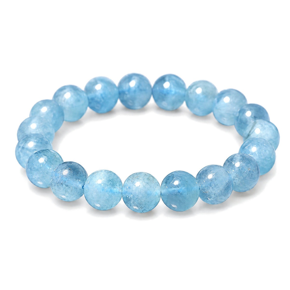 8mm Aquamarine Healing Beads Peace Bracelet, 6mm / 8mm / 10mm / 12mm / 14mm, on a white background