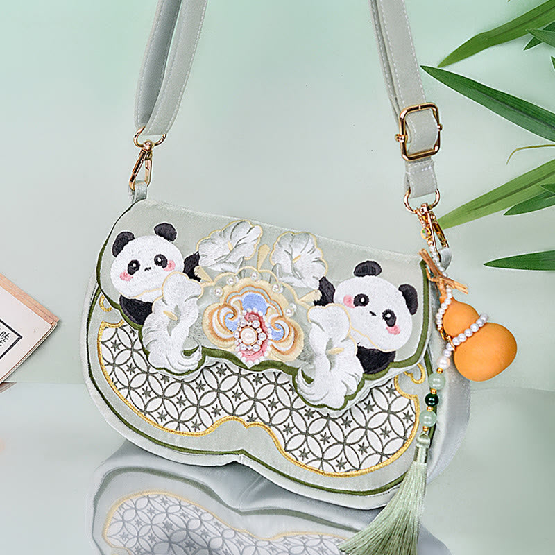 Aquamarine Panda Gourd Pendant Yoga Bag with Adjustable Strap