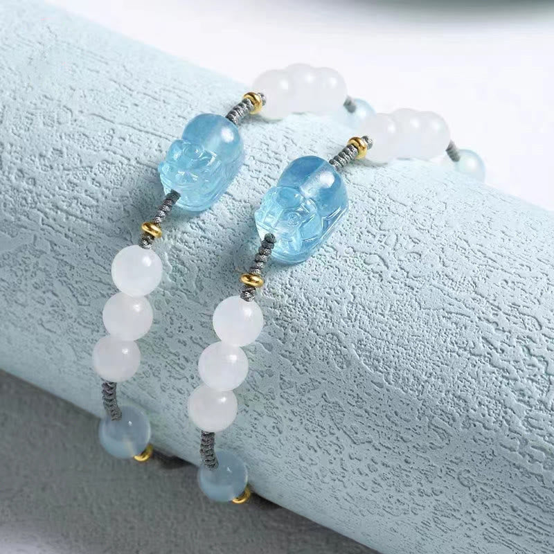 Aquamarine & White Jade Pixiu Bracelet for Wealth & Serenity