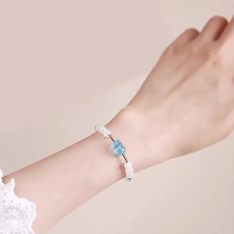 Aquamarine & White Jade Pixiu Bracelet for Wealth & Serenity