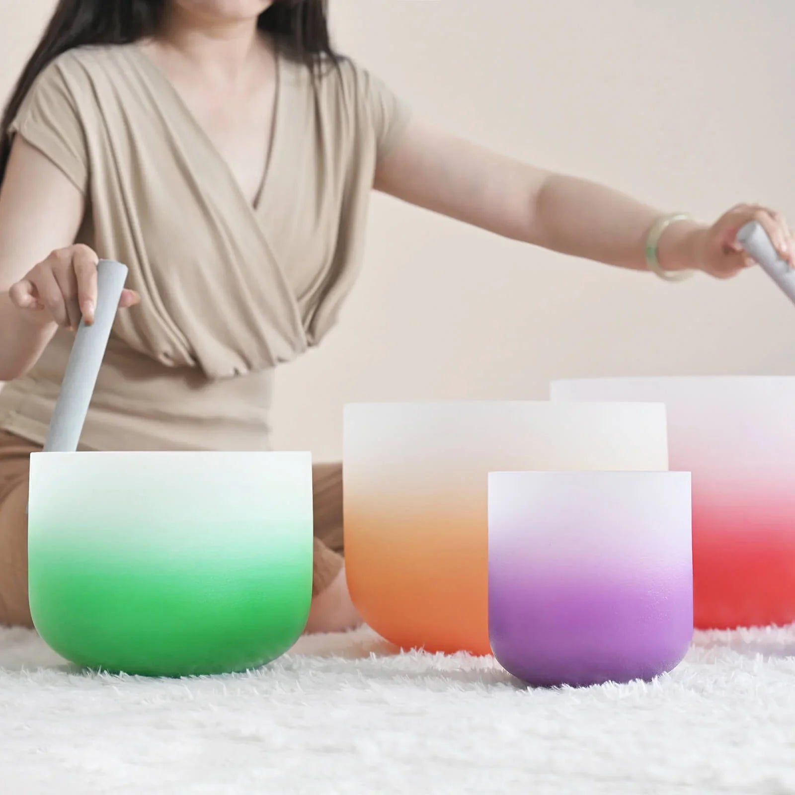 Colorful Aria Gradient Chakra Crystal Singing Bowls with ombre designs