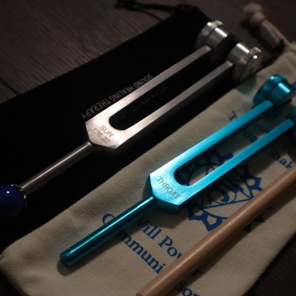 Astrology & Chakra Tuning Fork Set with Black and Turquoise Blue Tuning Forks