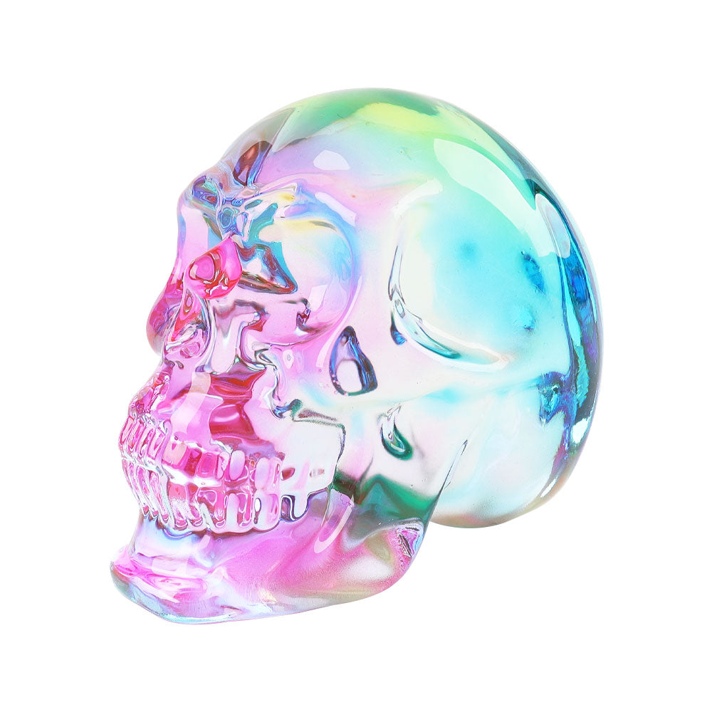 Aura Angel Crystal Glass Rainbow Skull Carving 2.9"