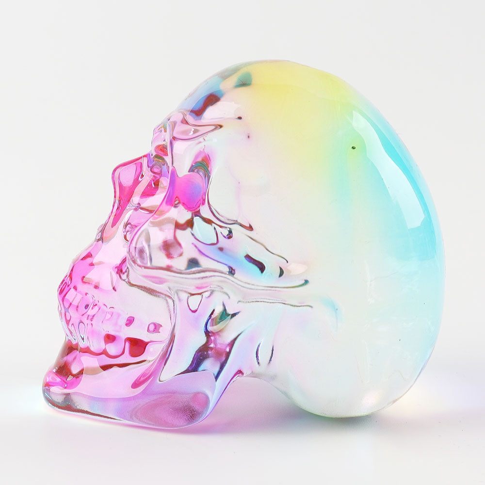 Aura Angel Crystal Glass Rainbow Skull Carving 2.9"