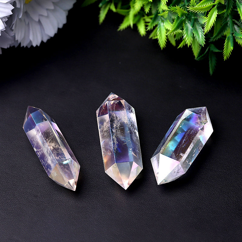 Aura Clear Quartz Double Terminated Crystal Point 3-Inch