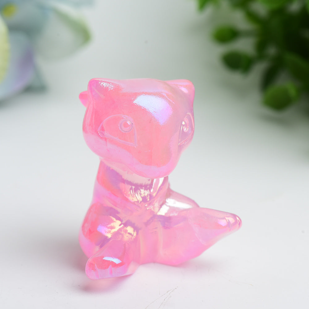 Aura Pink Crystal Cats Carvings 2-Inches Healing Figurines