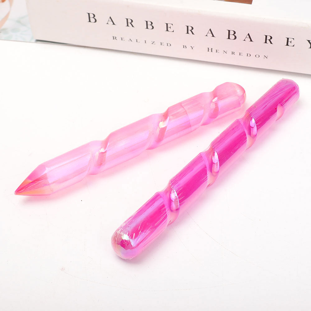 Aura Pink Spiral Crystal Selenite Wand 6-inch Healing