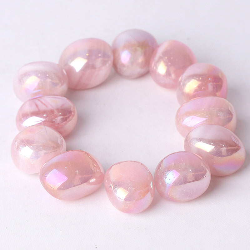 Aura Rose Quartz Angel Crystal Tumbles 25-35mm Polished Stones