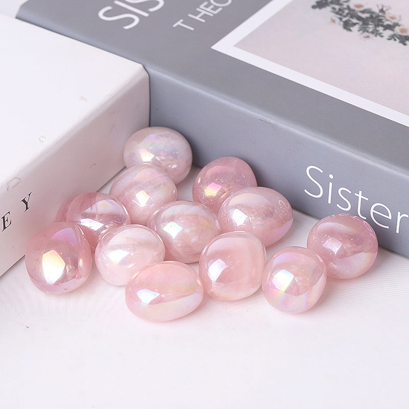 Aura Rose Quartz Angel Crystal Tumbles 25-35mm Polished Stones