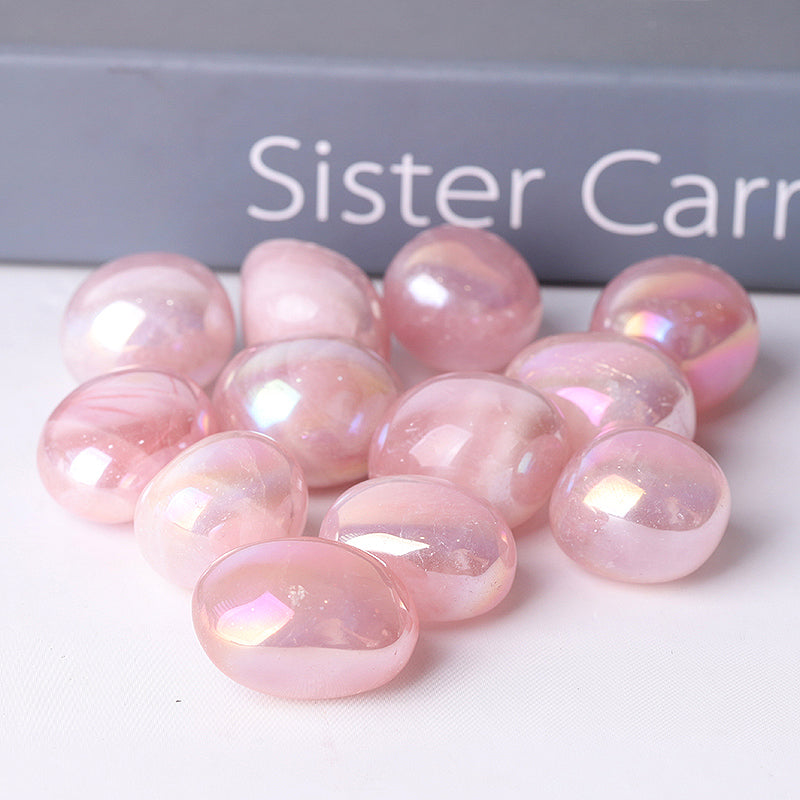 Aura Rose Quartz Angel Crystal Tumbles 25-35mm Polished Stones