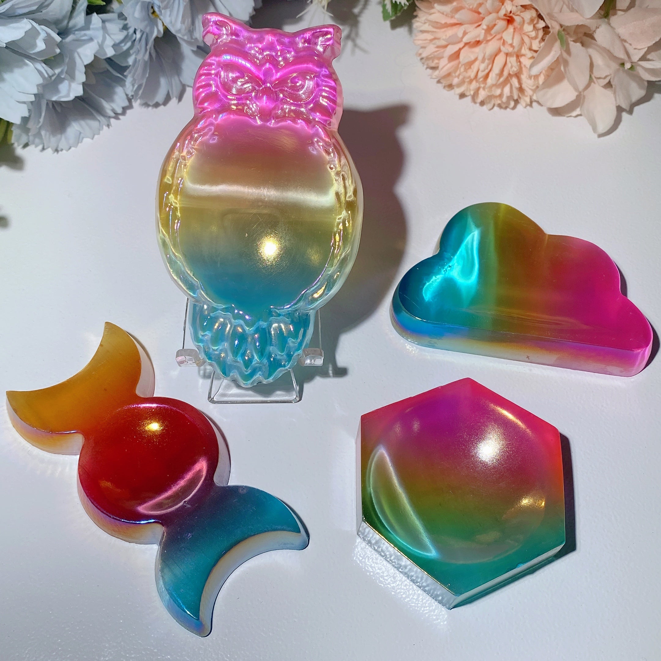 Aura Selenite Shape Bowl Carvings 2.5-4.2 inch Healing Crystals