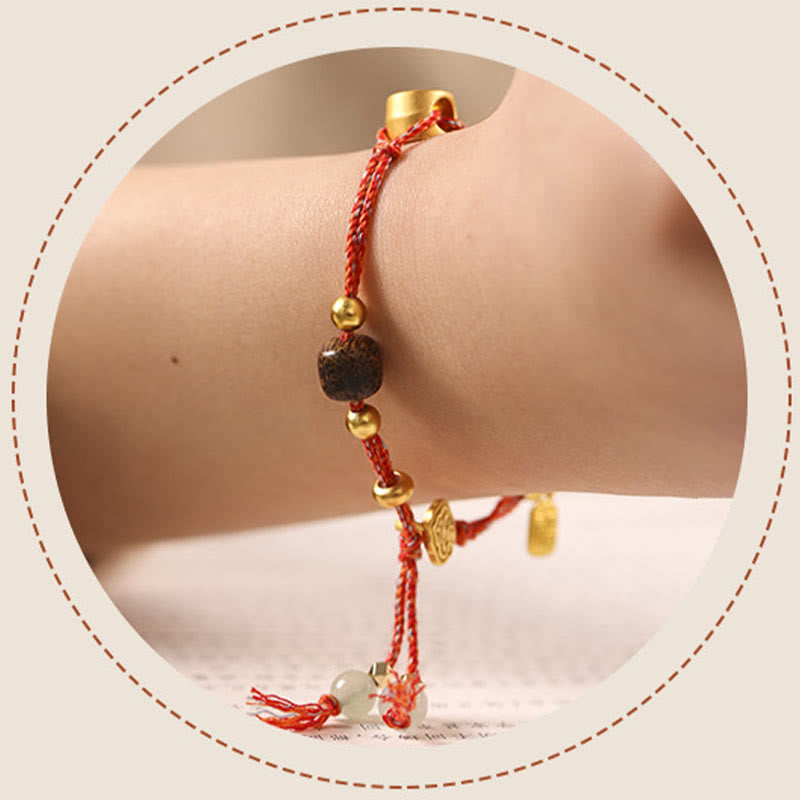 Auspicious Clouds Hetian Jade Fu Character Luck Rope Bracelet