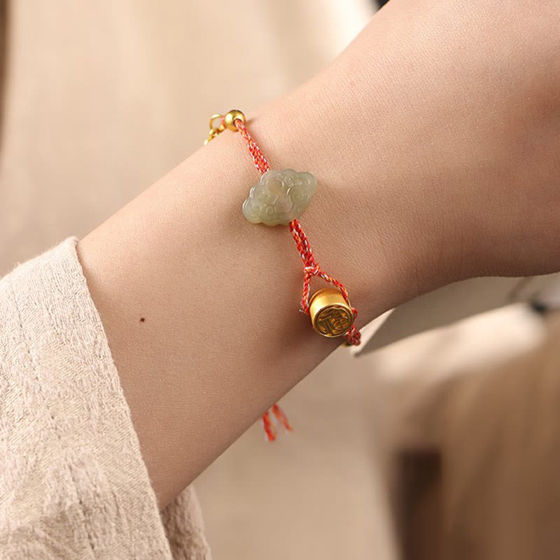 Auspicious Clouds Hetian Jade Fu Character Luck Rope Bracelet