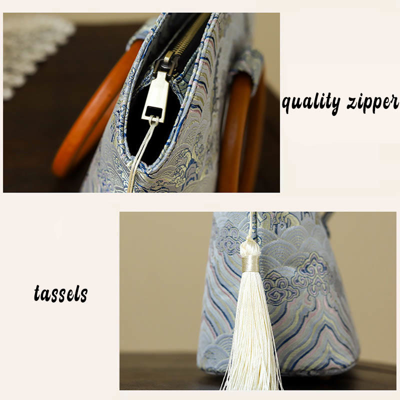 Auspicious Clouds Shell Print Handbag 26cm Classic Style