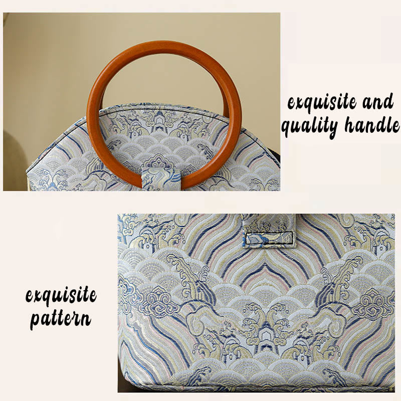 Auspicious Clouds Shell Print Handbag 26cm Classic Style