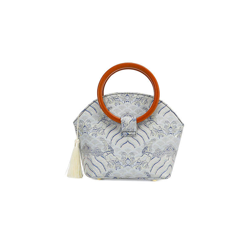 Auspicious Clouds Shell Print Handbag 26cm Classic Style
