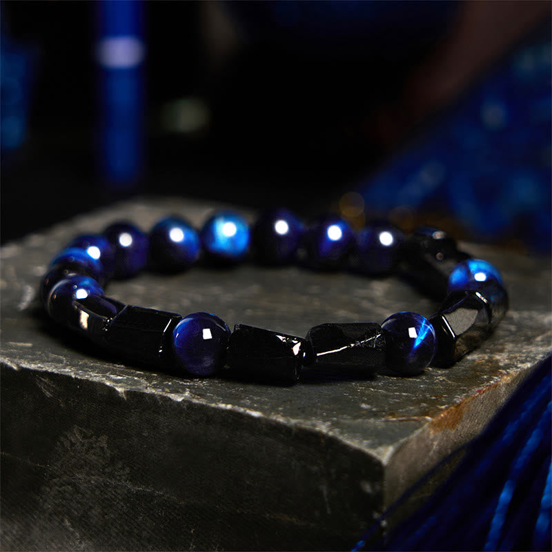 Authentic Blue Tiger Eye & Black Tourmaline Strength Bracelet