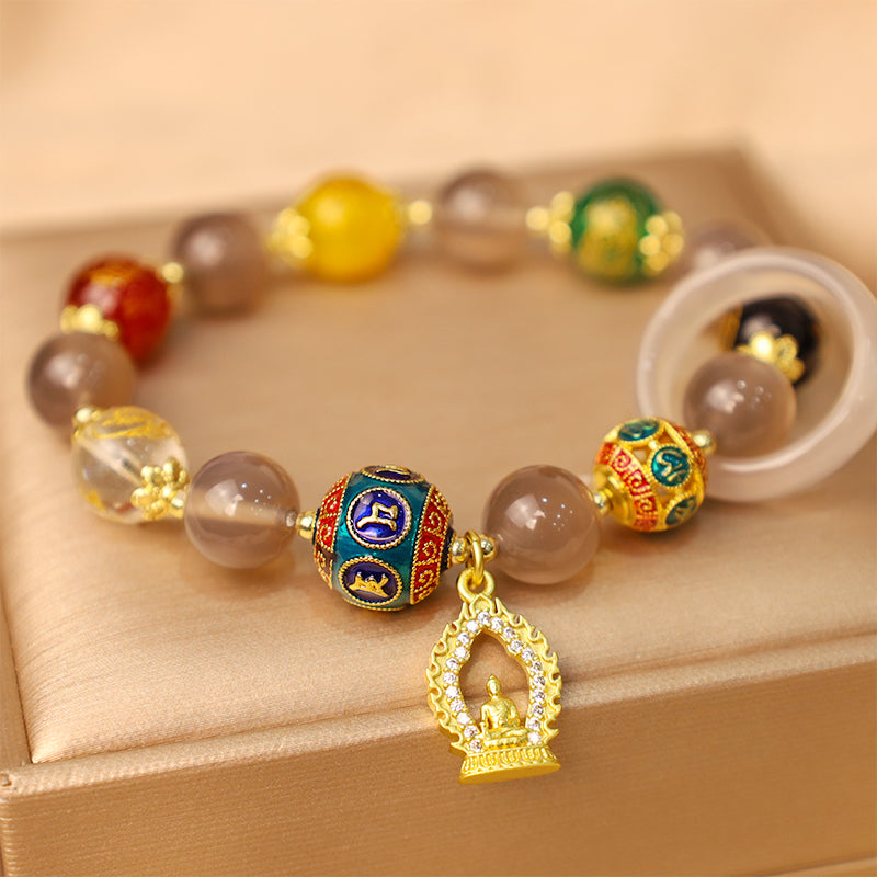 10mm Gray Agate Focus Positivity Agate Bracelet