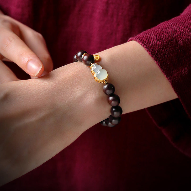 Small Leaf Red Sandalwood Jade Bracelet for Calm & Protection