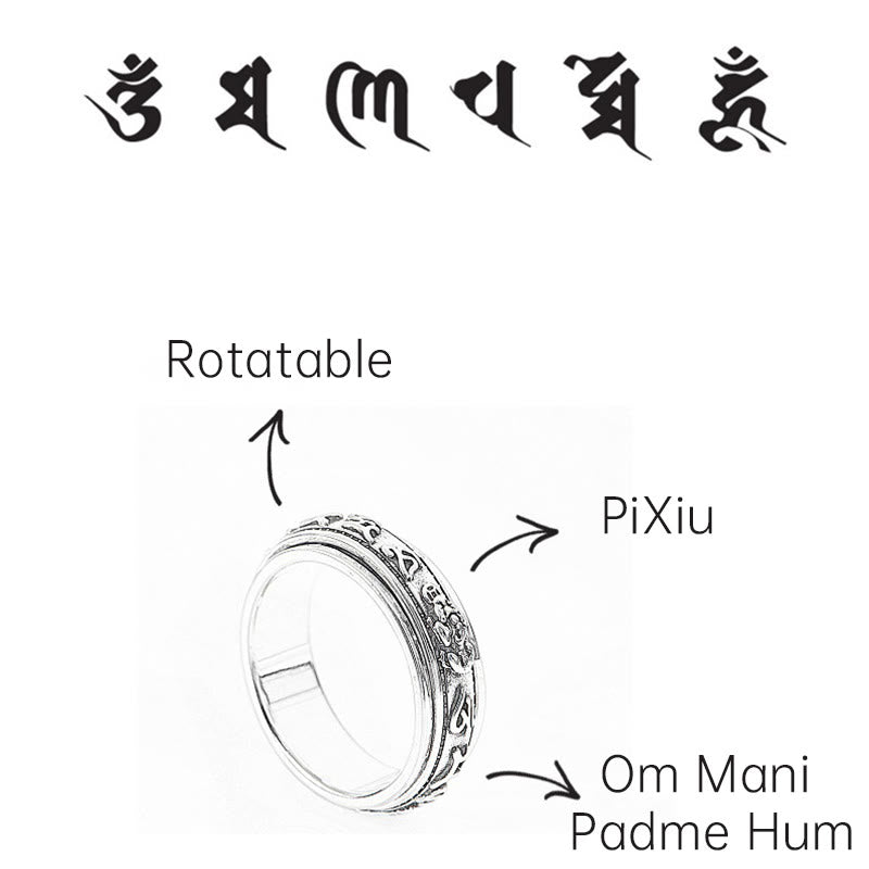Copper Plated Silver Om Mani Padme Hum PiXiu Rotatable Ring