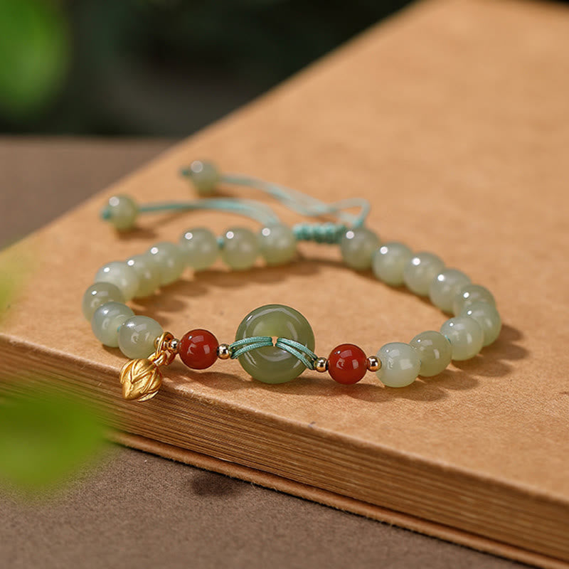 Hetian Jade Peace Buckle Luck Bracelet 6x7mm | Healing Sounds