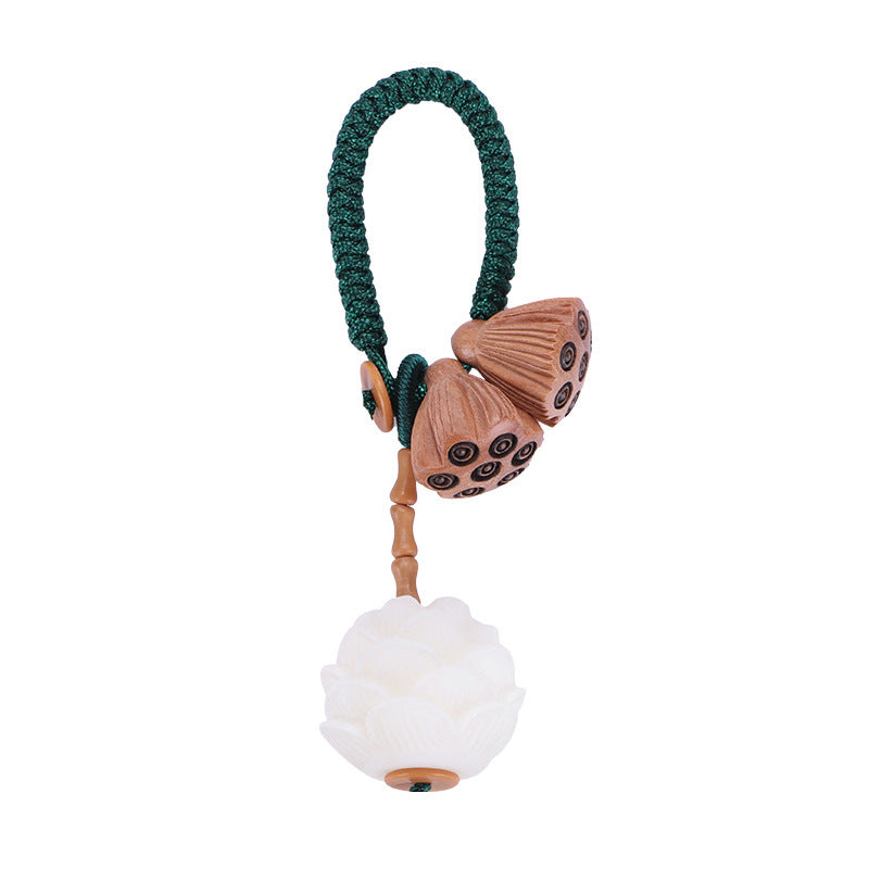 Natural White Bodhi Seed Peach Wood Spiritual Keychain