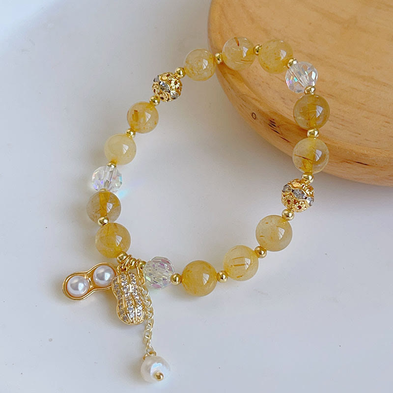 Sun Stone and Rutilated Quartz Wealth Peanut Bracelet