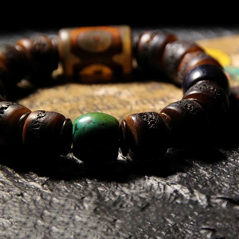 Unisex Yak Bone Dzi Bead Turquoise Protection Bracelet
