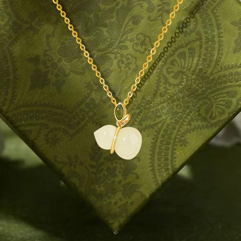 Sterling Silver Hetian Jade Gourd Necklace for Abundance