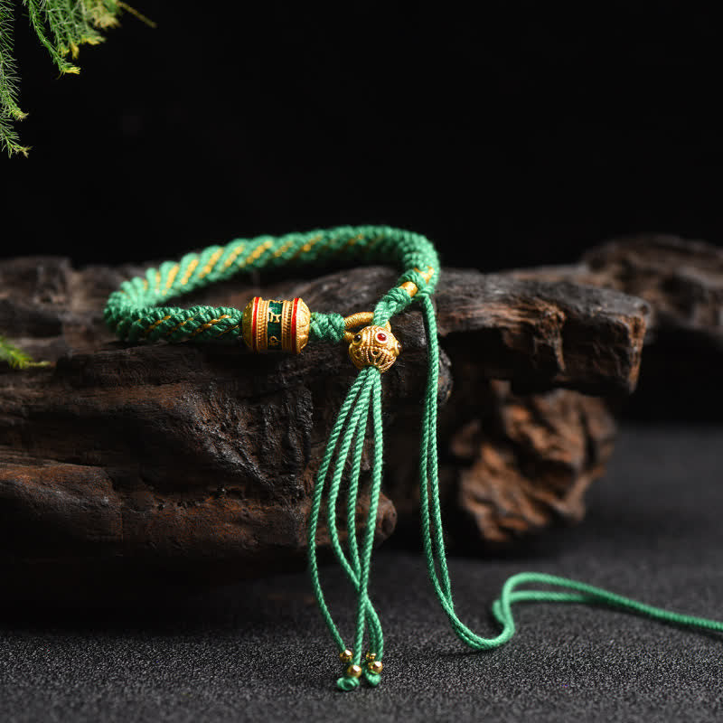 Handmade Tibetan Red String Luck Prayer Wheel Bracelet