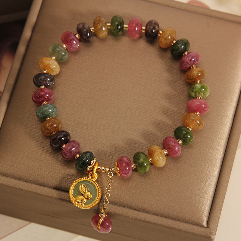 Tourmaline Positive Rabbit Charm Bracelet 14-16cm Wrist