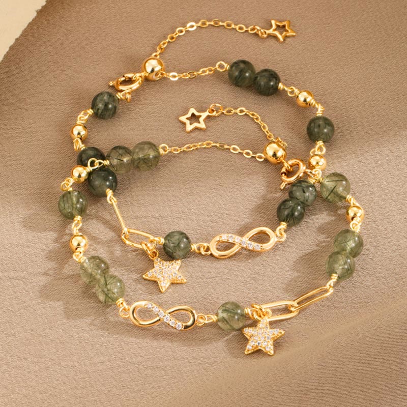 14K Gold Green Rutilated Quartz Spiritual Protection Bracelet