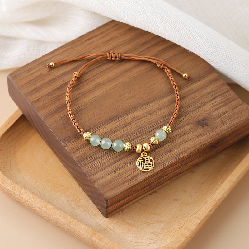 Jade Beads Fu Character Bracelet for Prosperity & Luck