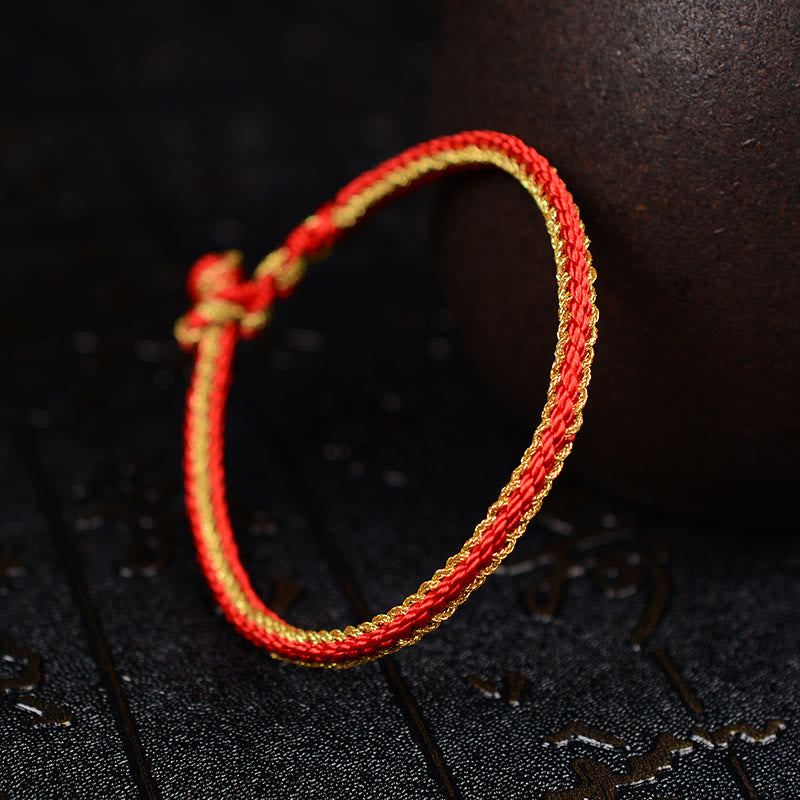 Two-Color Handcrafted Eight Thread Peace Knot Red String Bracelet