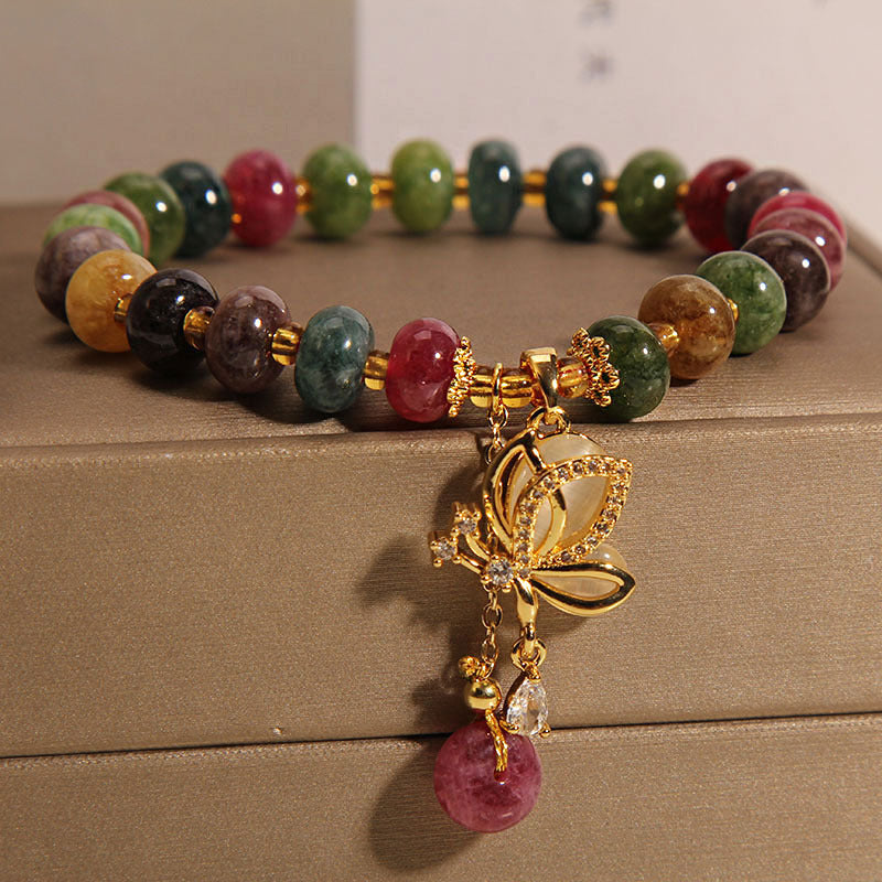 Colorful Tourmaline Butterfly Wisdom Charm Bracelet