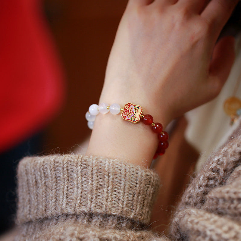 8mm Red Agate White Agate Strength Agate Bracelet