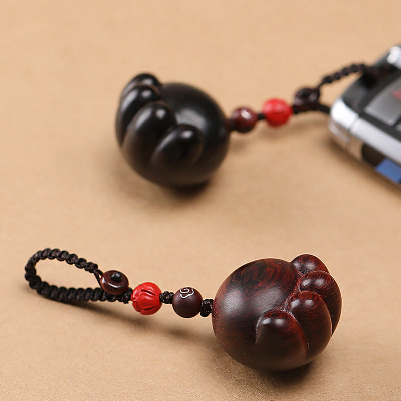Lucky Cat Paw Wood Protection Key Chain with Red, Green & Ebony Sandalwood