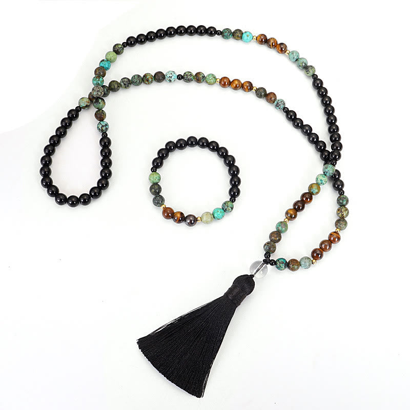108 Bead Tiger Eye Turquoise Gemstone Mala Bracelet