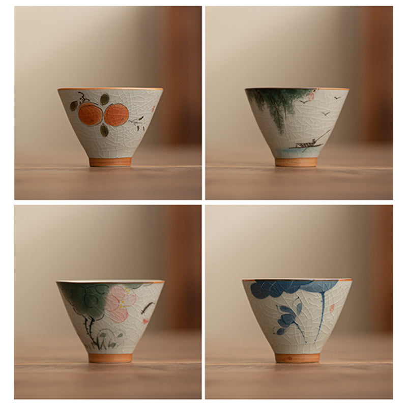 50ml Ceramic Teacup with Koi Fish Lotus Design for Meditation