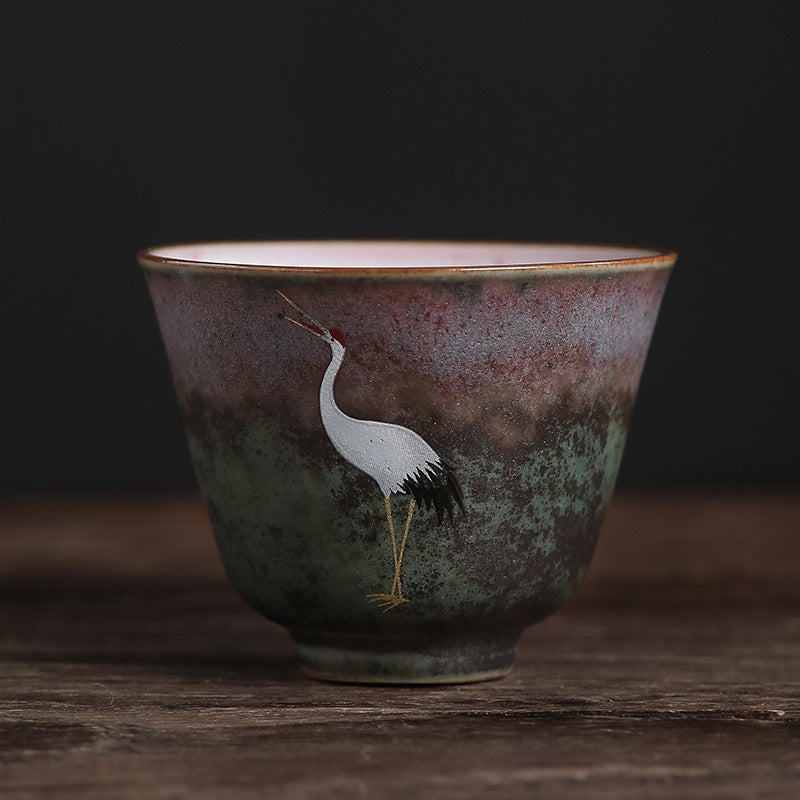 Auspicious Crane Ceramic Tea Cup for Meditation & Ritual