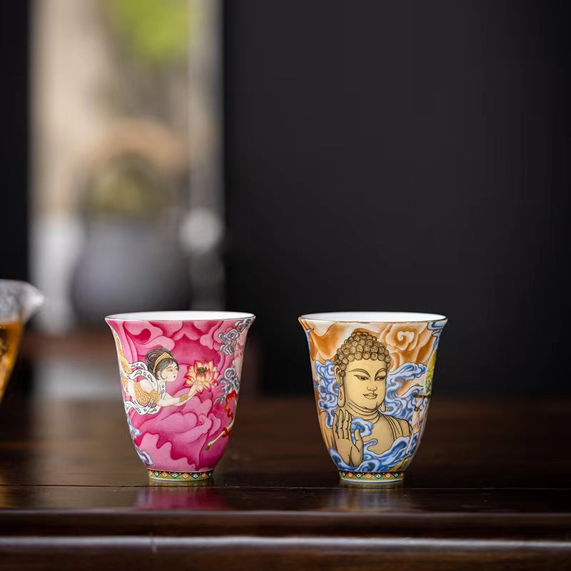 Dunhuang Flying Apsaras Ceramic Tea Cup 100ml Zen Decor