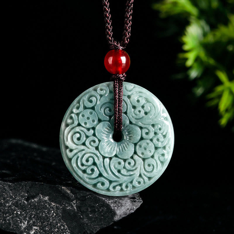 Green Jade Flower Peace Buckle Necklace for Prosperity