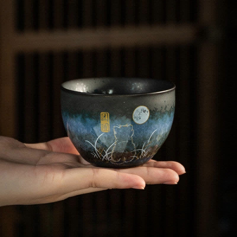 Ceramic Black Cat Tea Cup 140ml - Japanese Tableware