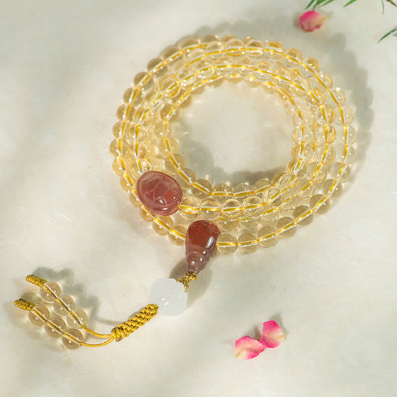 108 Beads Natural Citrine & Red Agate Prosperity Bracelet