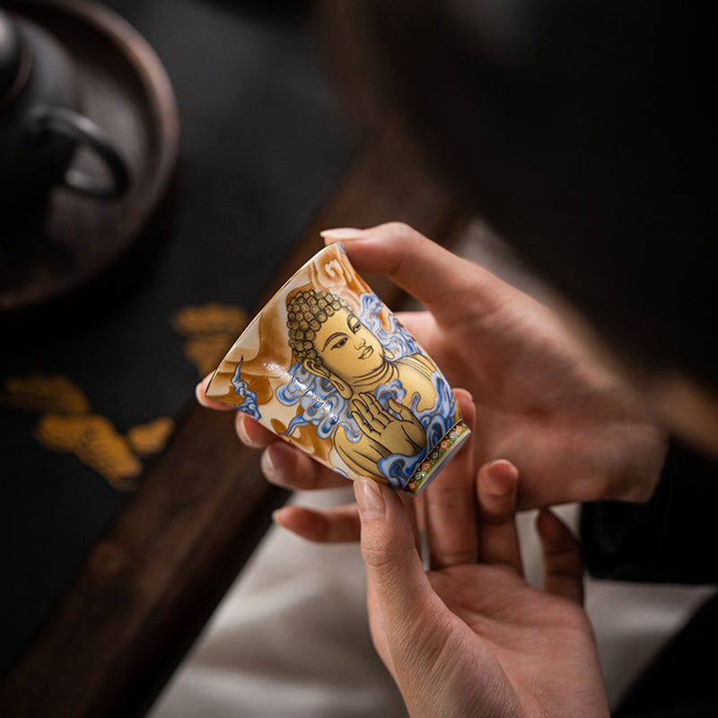 Dunhuang Flying Apsaras Ceramic Tea Cup 100ml Zen Decor