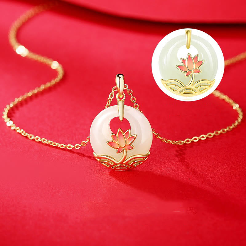 Hetian White Jade Lotus Flower Protection Necklace