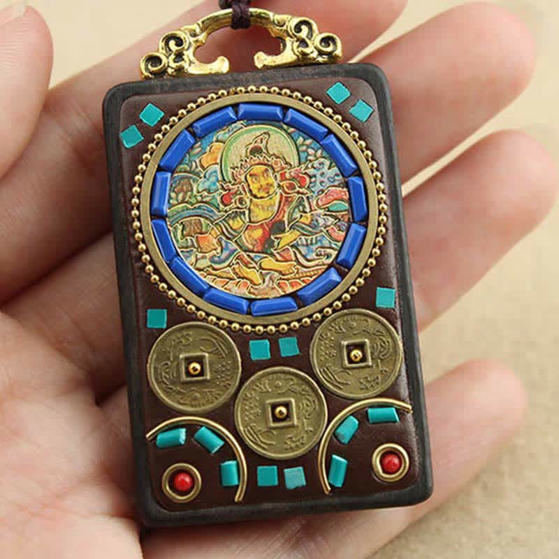 Ebony Wood Necklace Pendant with Five Gods of Wealth | Peace