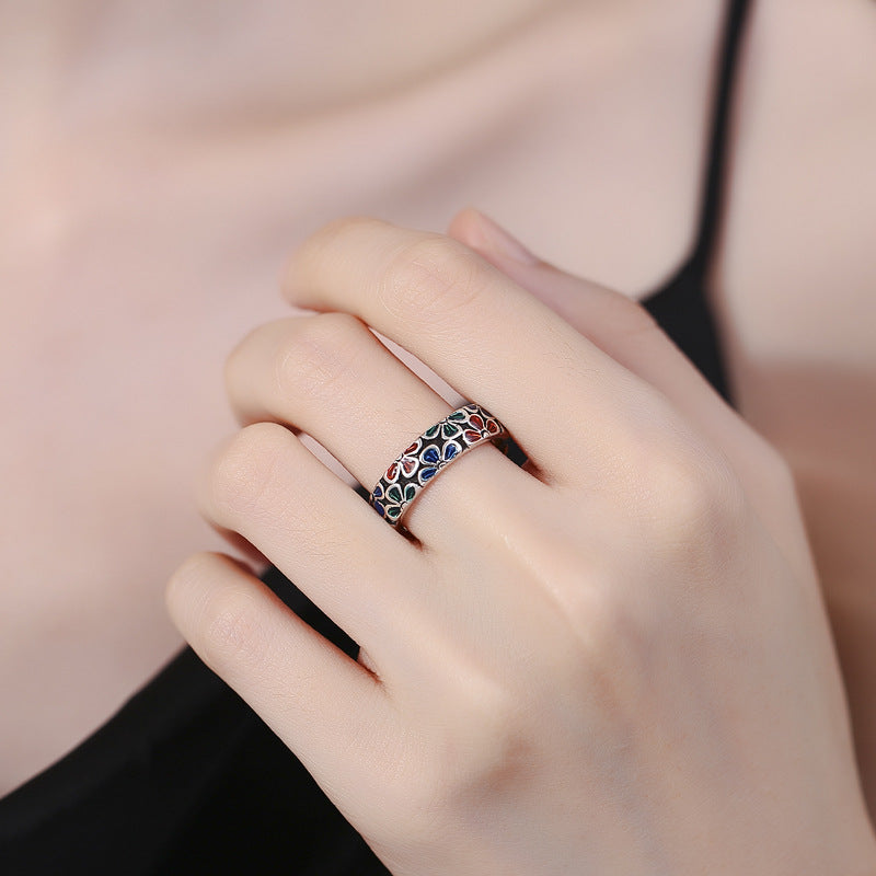 Adjustable Copper Spiritual Healing Ring with Plum Blossoms