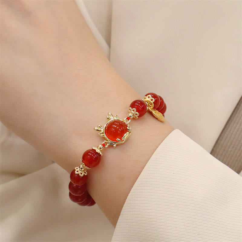 Year of the Dragon Red Agate Jade Peace Buckle Bracelet
