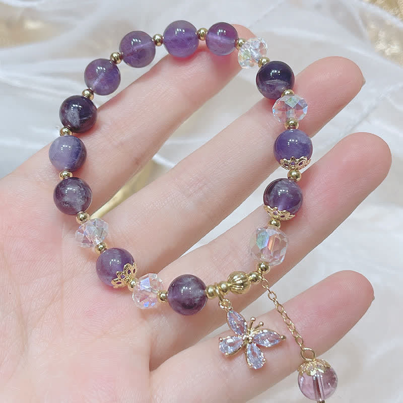 Natural Amethyst Butterfly Charm Bracelet for Inner Peace & Healing